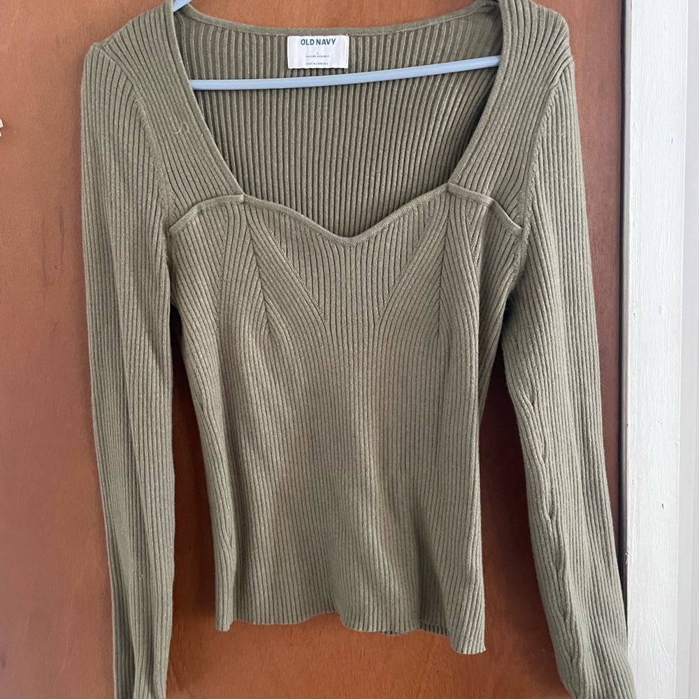 Old Navy Olive Ribbed Knit Sweater